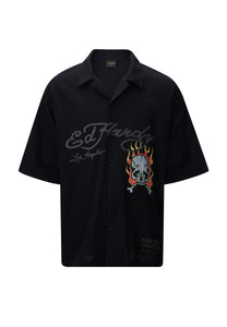 Herre Skull-Flames Camp Shirt - Sort