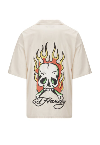 Herre Skull-Flames Camp Shirt - Ecru