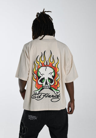 Heren Skull-Flames Camp Shirt - Ecru