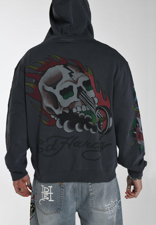 Heren Skull-Rider Zip Through Hoodie - Zwart