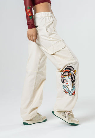 Pantalon cargo Tokyo Geisha pour femme - Écru
