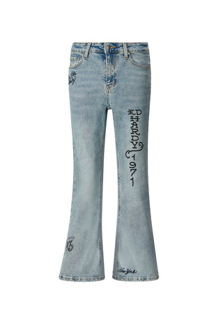 Womens Doodle-Star Crop Jeans - Bleach
