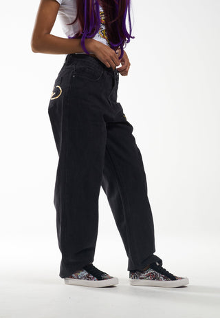 Damen-Jeans „Death Before Dishonor“ mit entspannter Passform – Schwarz