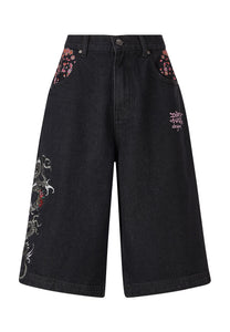 Damskie szorty dżinsowe Jorts w kolorze szarym Dragon - czarne