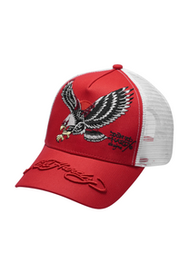 Unisex Eagle-Japan Twill Front Mesh Trucker Cap - Red