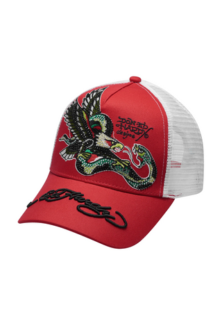 Unisex Eagle-Snake Twill Front Mesh Trucker Cap - Röd