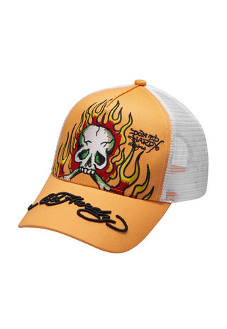 Cappellino trucker unisex in rete frontale in twill Hell-Fire - arancione